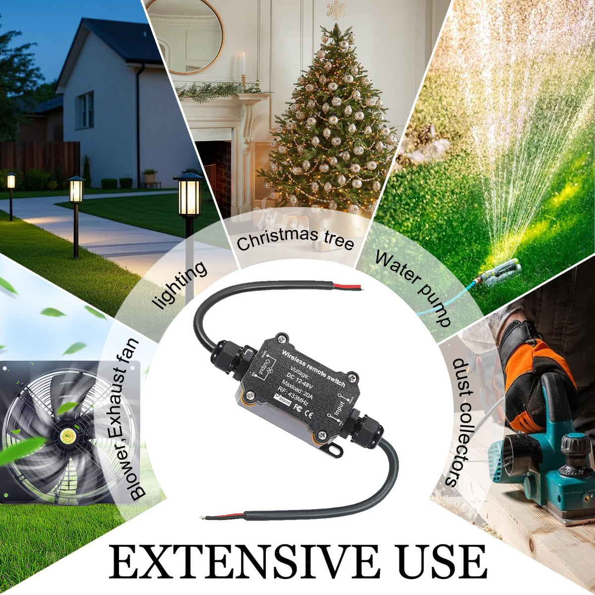 NEWNEWLIU DC12V Waterproof Remote Control Switch — 164ft RF Range, 20A, Indoor/Outdoor
