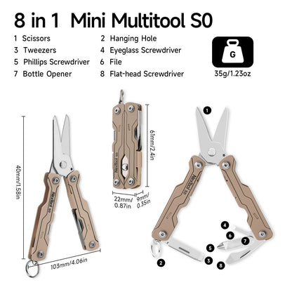 NexTool Micro Sailor S0: 8-in-1 Mini Keychain Scissors | Ultra-Light EDC Tool