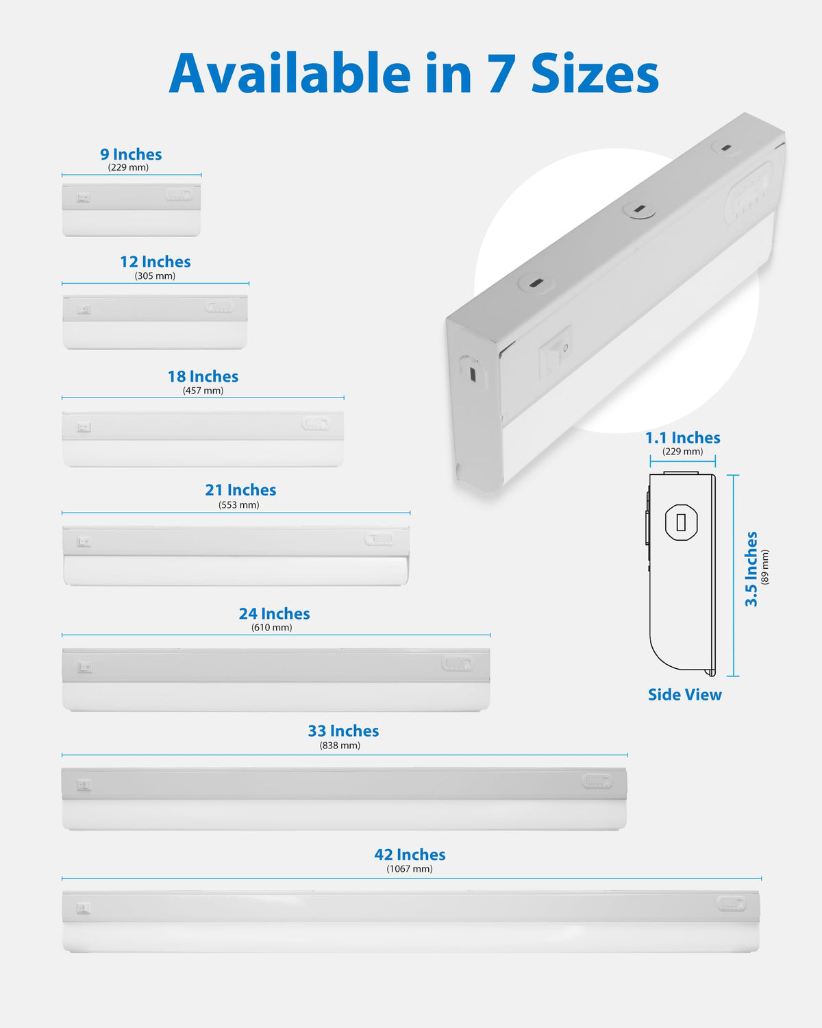 Nicor 9” LED Direct-Wire Under Cabinet Light | Dimmable, 2700K–5000K, 340–360 Lumens