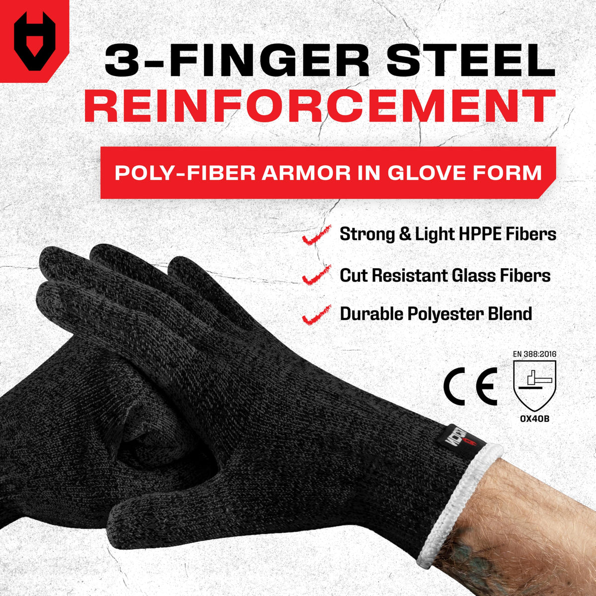 NoCry Cut Resistant Work Gloves - Level 5 Protection, 3-Finger Reinforced