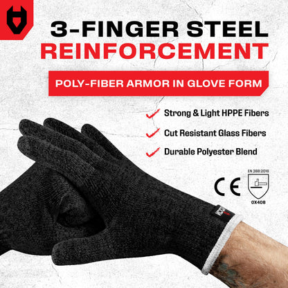 NoCry Cut Resistant Work Gloves - Level 5 Protection, 3-Finger Reinforced