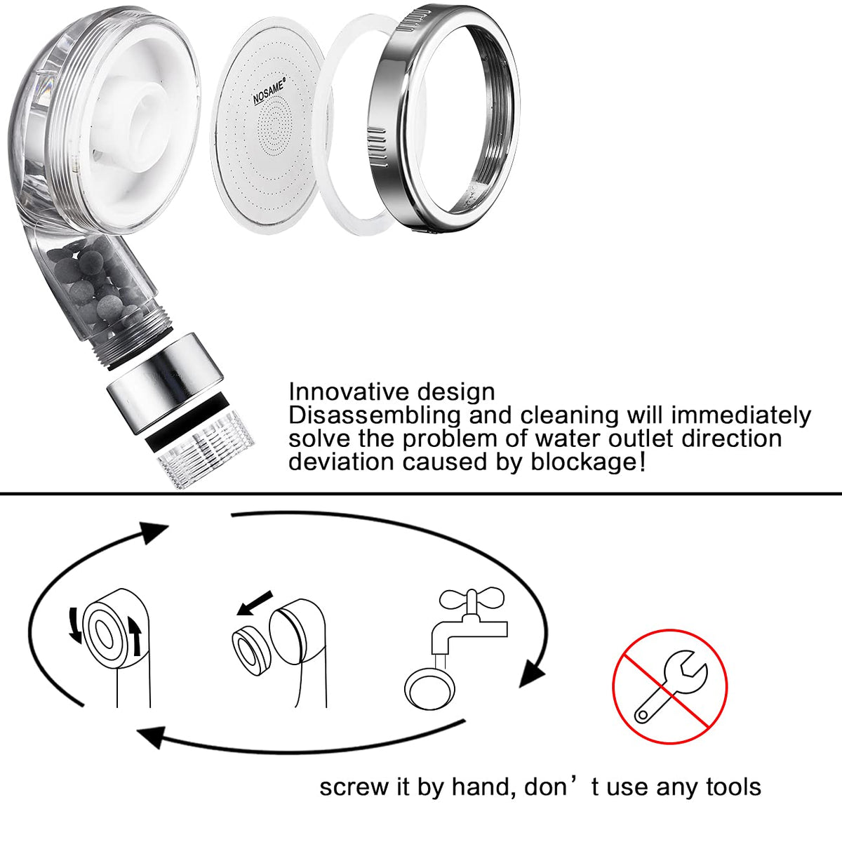 NOSAME Shower Head - 3-Mode High-Pressure, Water-Saving Filtration