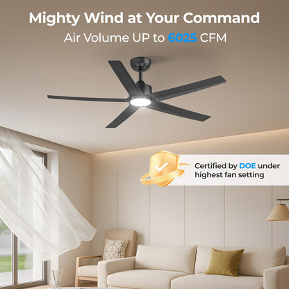 ocioc 52-Inch Ceiling Fan with Lights, Black – Remote, 3CCT LED, Quiet DC Motor