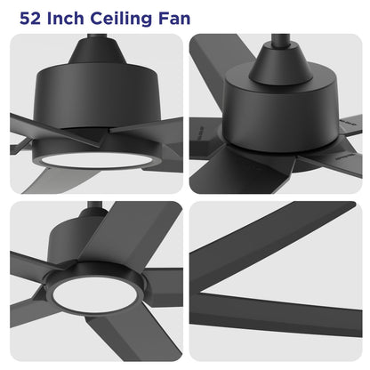 ocioc 52-Inch Ceiling Fan with Lights, Black – Remote, 3CCT LED, Quiet DC Motor