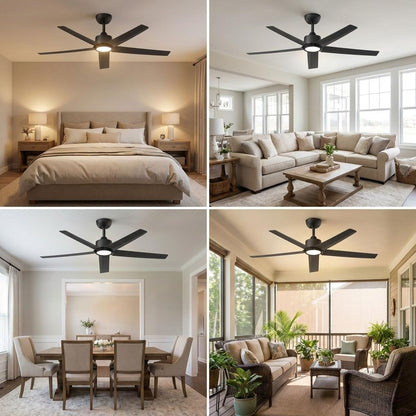 ocioc 52-Inch Ceiling Fan with Lights, Black – Remote, 3CCT LED, Quiet DC Motor