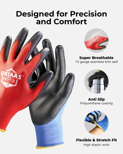 OKIAAS Men's Ultra-Thin Working Gloves with Grip – 12 Pairs, Medium, Black