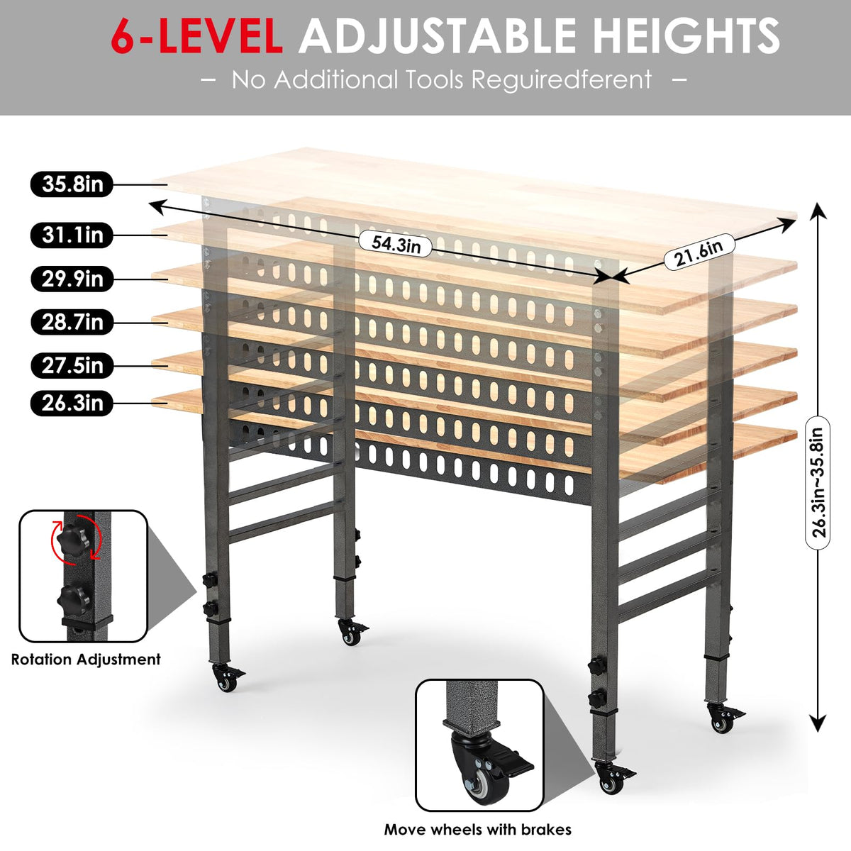 OLBRUS 54.3x21.6 Adjustable Workbench with Power Outlet | 2000 lbs Capacity