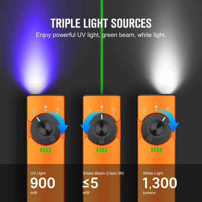 OLIGHT Arkfeld Pro: 1300 Lumen EDC Flashlight with Green Beam, UV, White LED – Orange CW