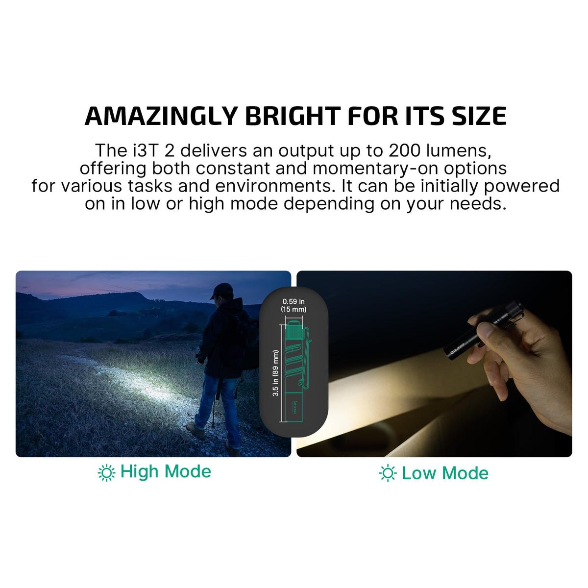OLIGHT I3T 2 EOS Pocket EDC Flashlight – 200 Lumen, AAA Battery, IPX8, Two-Way Clip