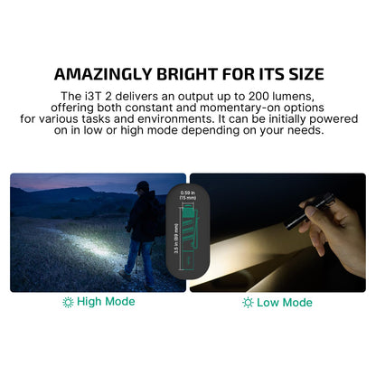 OLIGHT I3T 2 EOS Pocket EDC Flashlight – 200 Lumen, AAA Battery, IPX8, Two-Way Clip