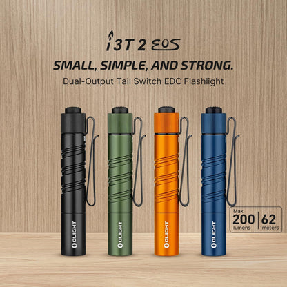 OLIGHT I3T 2 EOS Pocket EDC Flashlight – 200 Lumen, AAA Battery, IPX8, Two-Way Clip
