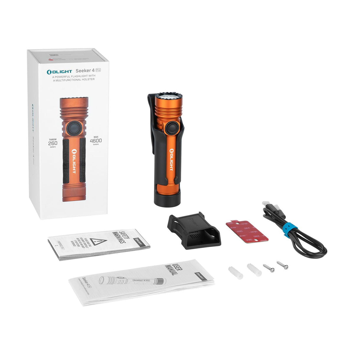 OLIGHT Seeker 4 Pro Flashlight - 4600 Max Lumens, IPX8, USB-C Holster