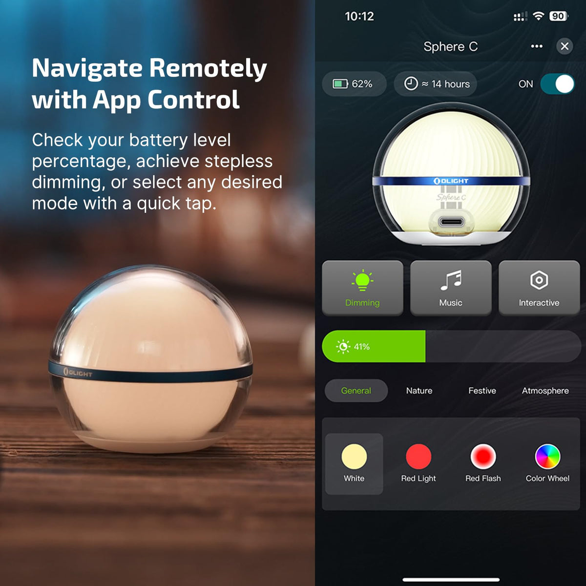 OLIGHT Sphere C Smart Night Light – USB-C Rechargeable RGB Bedside Lamp with App Control