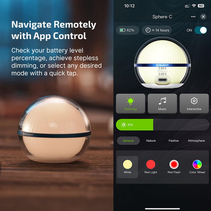 OLIGHT Sphere C Smart Night Light – USB-C Rechargeable RGB Bedside Lamp with App Control