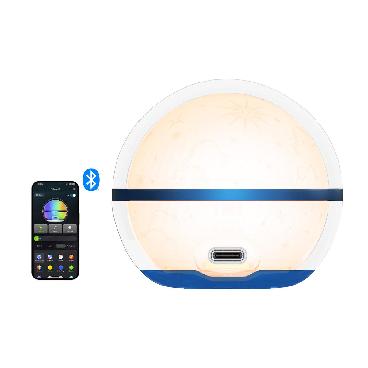OLIGHT Sphere C Smart Night Light – USB-C Rechargeable RGB Bedside Lamp with App Control