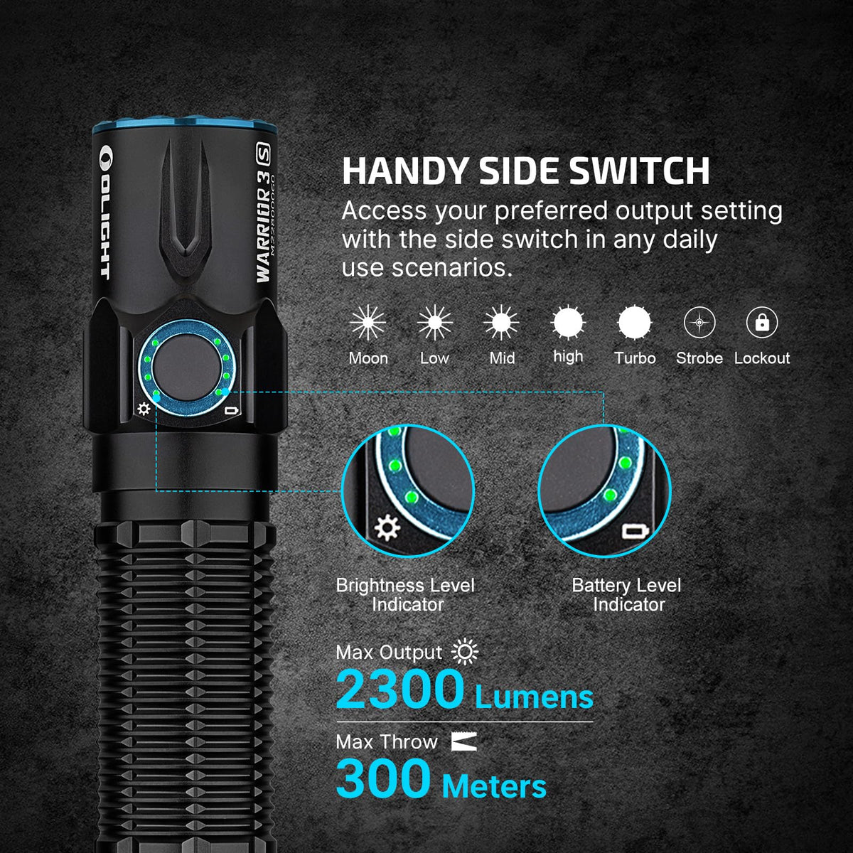 OLIGHT Warrior 3S 2300 Lumens Tactical Flashlight – Dual Switches, Proximity Sensor, Rechargeable Battery