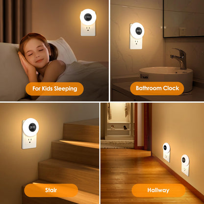 One Fire Night Light Clock - Dimmable, 3 Color Modes, Timer, Plug-in Night Light