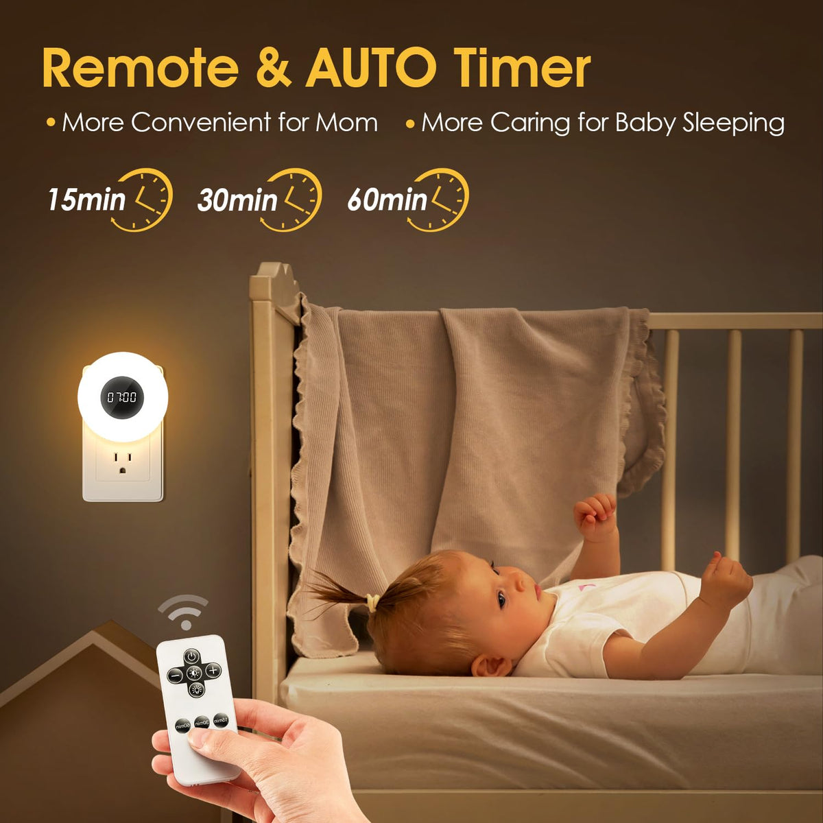 One Fire Night Light Clock - Dimmable, 3 Color Modes, Timer, Plug-in Night Light