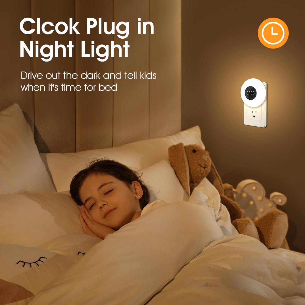 One Fire Night Light Clock - Dimmable, 3 Color Modes, Timer, Plug-in Night Light