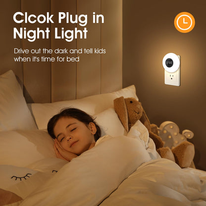 One Fire Night Light Clock - Dimmable, 3 Color Modes, Timer, Plug-in Night Light