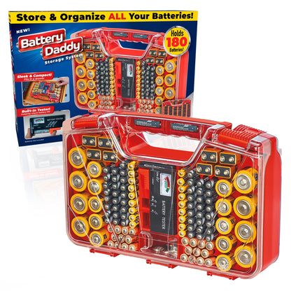 Ontel Battery Daddy Storage & Organizer Case – Holds 180 Batteries with Tester | Double-Sided, Clear Lid