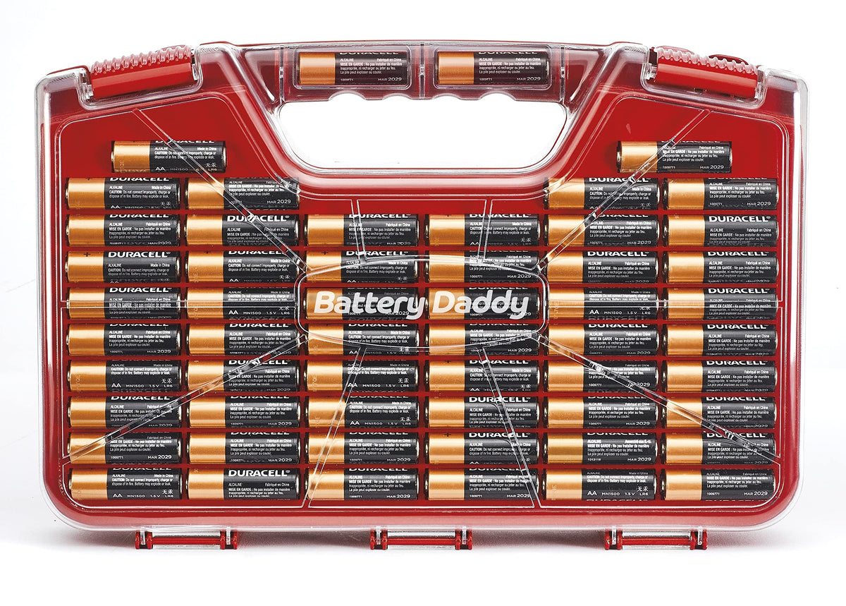 Ontel Battery Daddy Storage & Organizer Case – Holds 180 Batteries with Tester | Double-Sided, Clear Lid