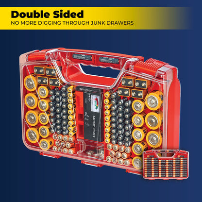 Ontel Battery Daddy Storage & Organizer Case – Holds 180 Batteries with Tester | Double-Sided, Clear Lid
