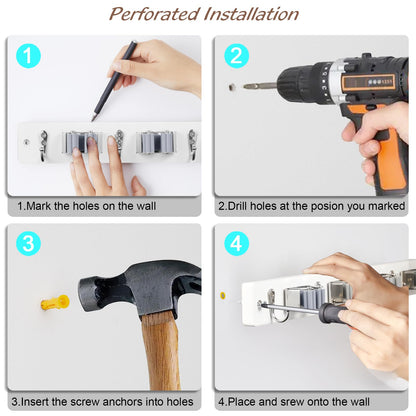 OUTNILI White Mop Broom Holder Wall Mount with 4 Slots & 4 Hooks