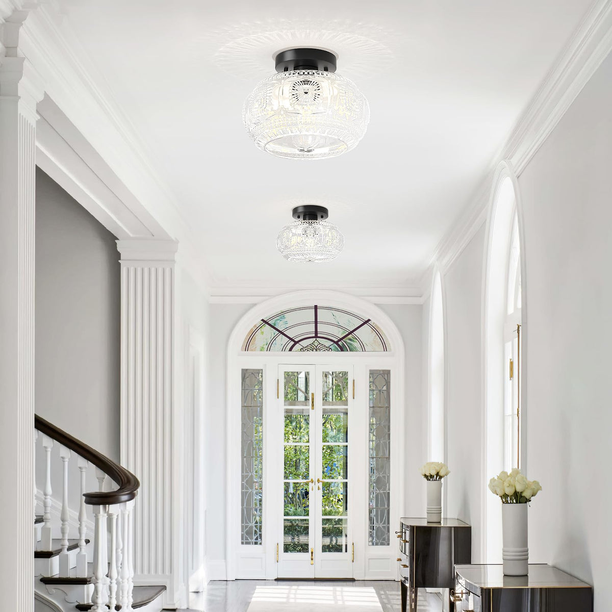 OYKYOHEI Semi Flush Mount Ceiling Light – Globe Glass, Black Modern Lighting
