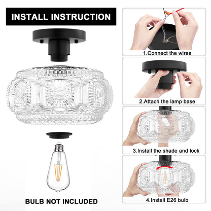 OYKYOHEI Semi Flush Mount Ceiling Light – Globe Glass, Black Modern Lighting