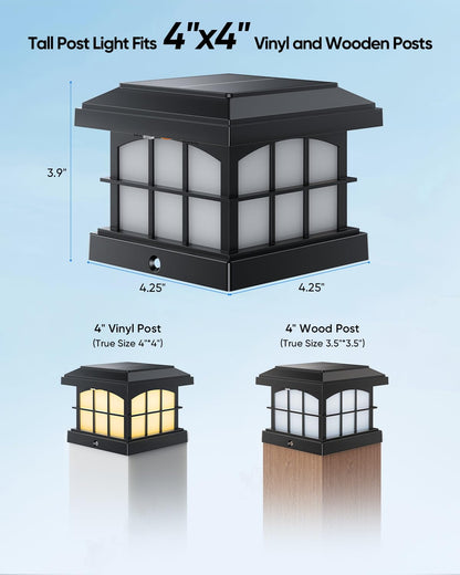 PARTPHONER RGBCW Solar Post Cap Lights 12-Pack — 9 Colors, 3 Modes, 4x4 Post Fit, IP54 Waterproof