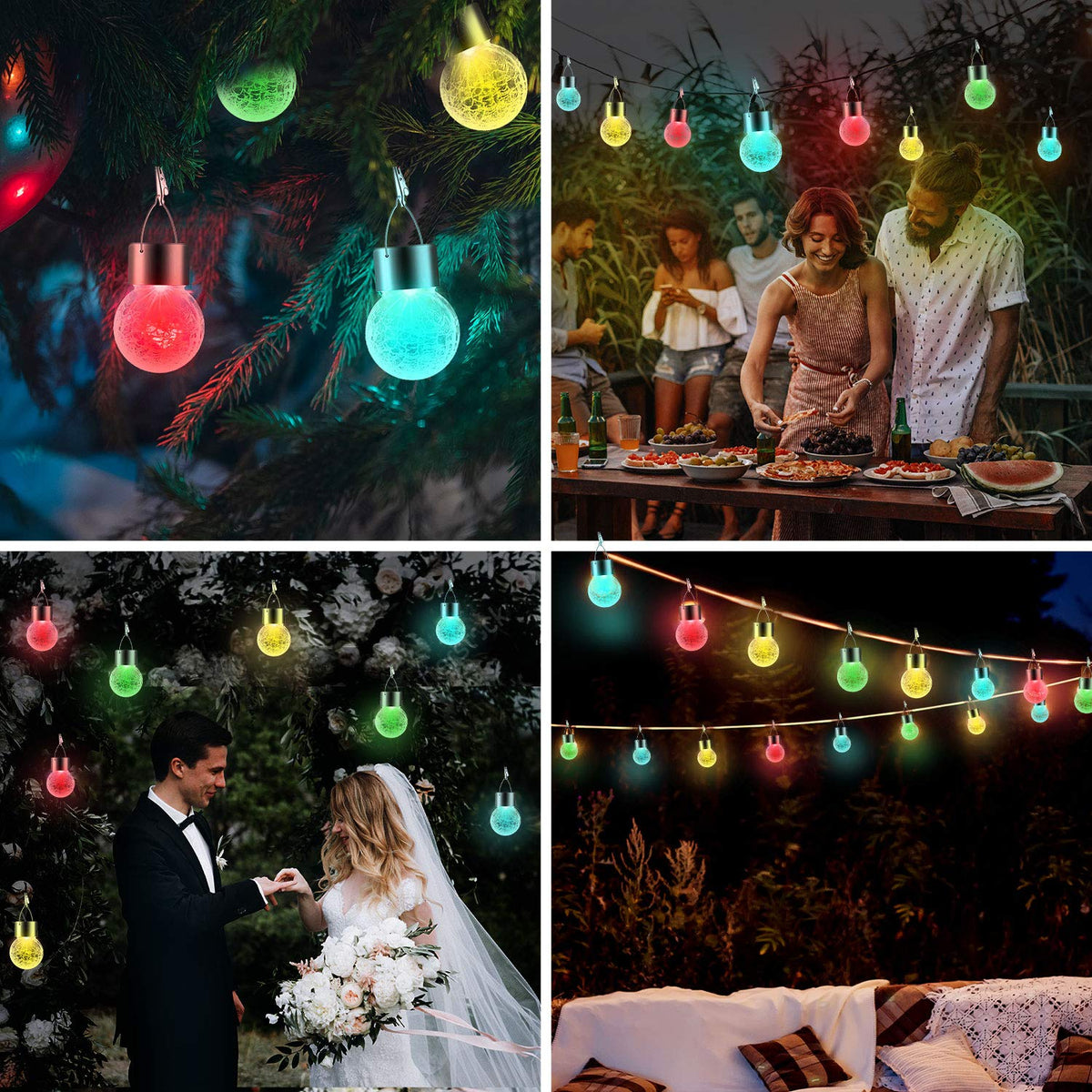 PARTPHONER Solar Hanging Globe Lights 8-Pack – Waterproof, Color-Changing