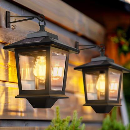 PASAMIC 2-Pack Solar Wall Lanterns - Replaceable Bulb, Dusk-to-Dawn Sensor, IP44 Outdoor Lanterns