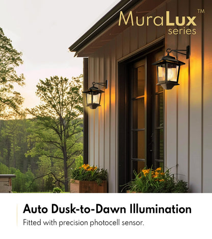 PASAMIC 2-Pack Solar Wall Lanterns - Replaceable Bulb, Dusk-to-Dawn Sensor, IP44 Outdoor Lanterns