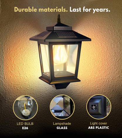 PASAMIC 2-Pack Solar Wall Lanterns - Replaceable Bulb, Dusk-to-Dawn Sensor, IP44 Outdoor Lanterns