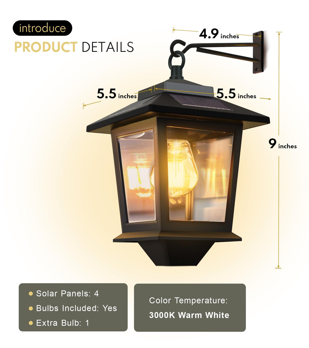 PASAMIC 2-Pack Solar Wall Lanterns - Replaceable Bulb, Dusk-to-Dawn Sensor, IP44 Outdoor Lanterns