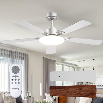 Passky 52-Inch Ceiling Fan with Light & Remote — Dimmable, 3CCT, Reversible DC Motor, Quiet
