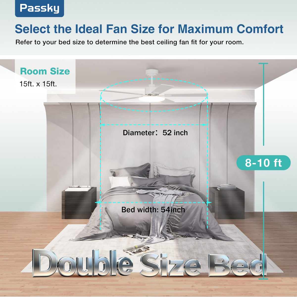 Passky 52-Inch Ceiling Fan with Light & Remote – Dimmable, 3-CCT, Quiet DC Motor
