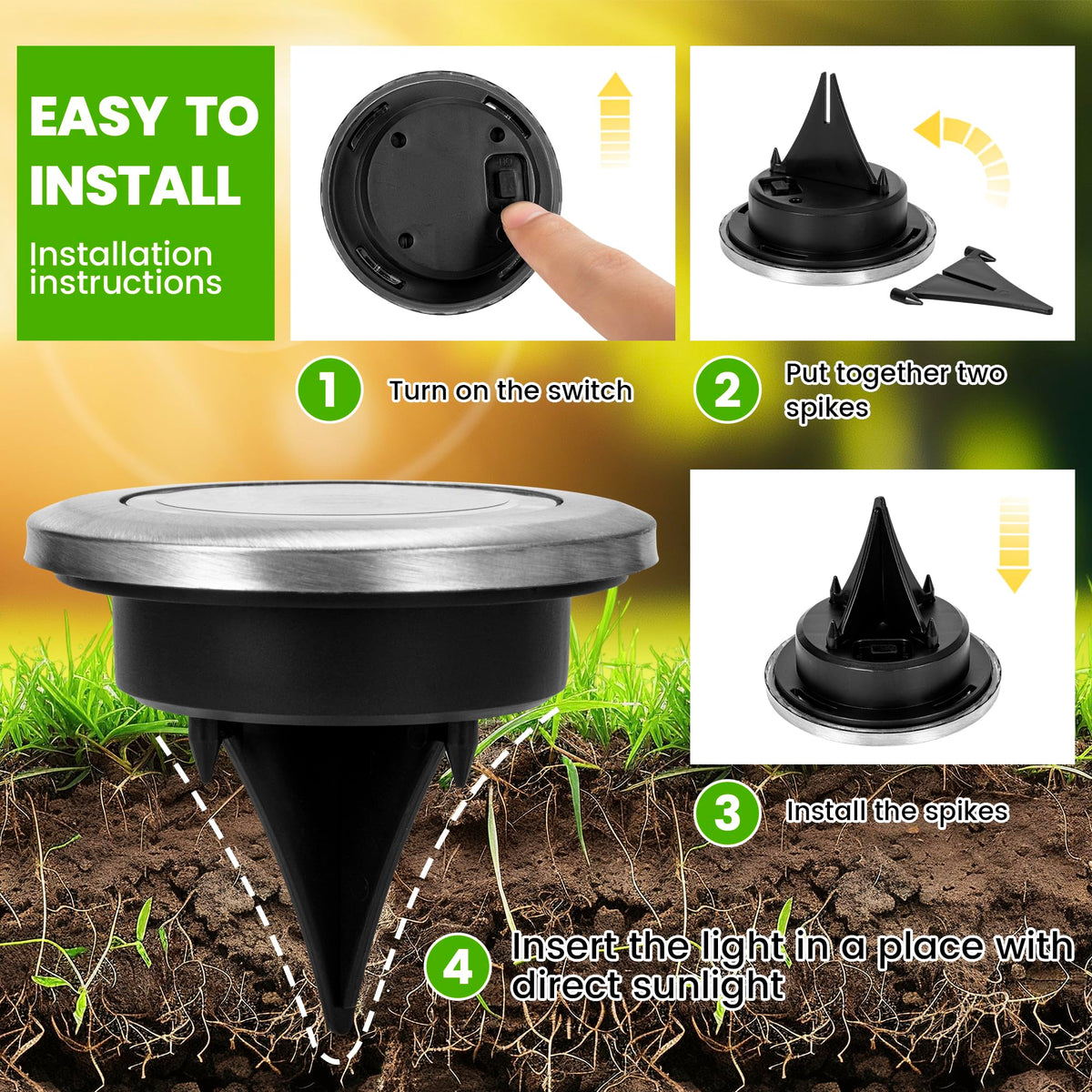 PATIOWIN Mini Solar Ground Lights – 16-Pack Warm White Pathway Lights, IP44