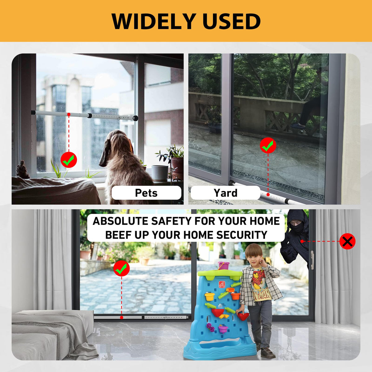 PBHEPJ Sliding Door Security Bar – Adjustable 18.5–51 in, White, 2-Pack