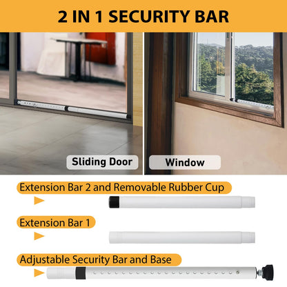 PBHEPJ Sliding Door Security Bar – Adjustable 18.5–51 in, White, 2-Pack