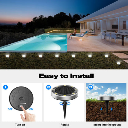 Peasur 8-Pack Solar Ground Lights IP68 Waterproof for Pathway Garden Driveway