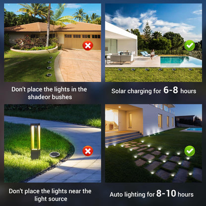 Peasur 8-Pack Solar Ground Lights IP68 Waterproof for Pathway Garden Driveway