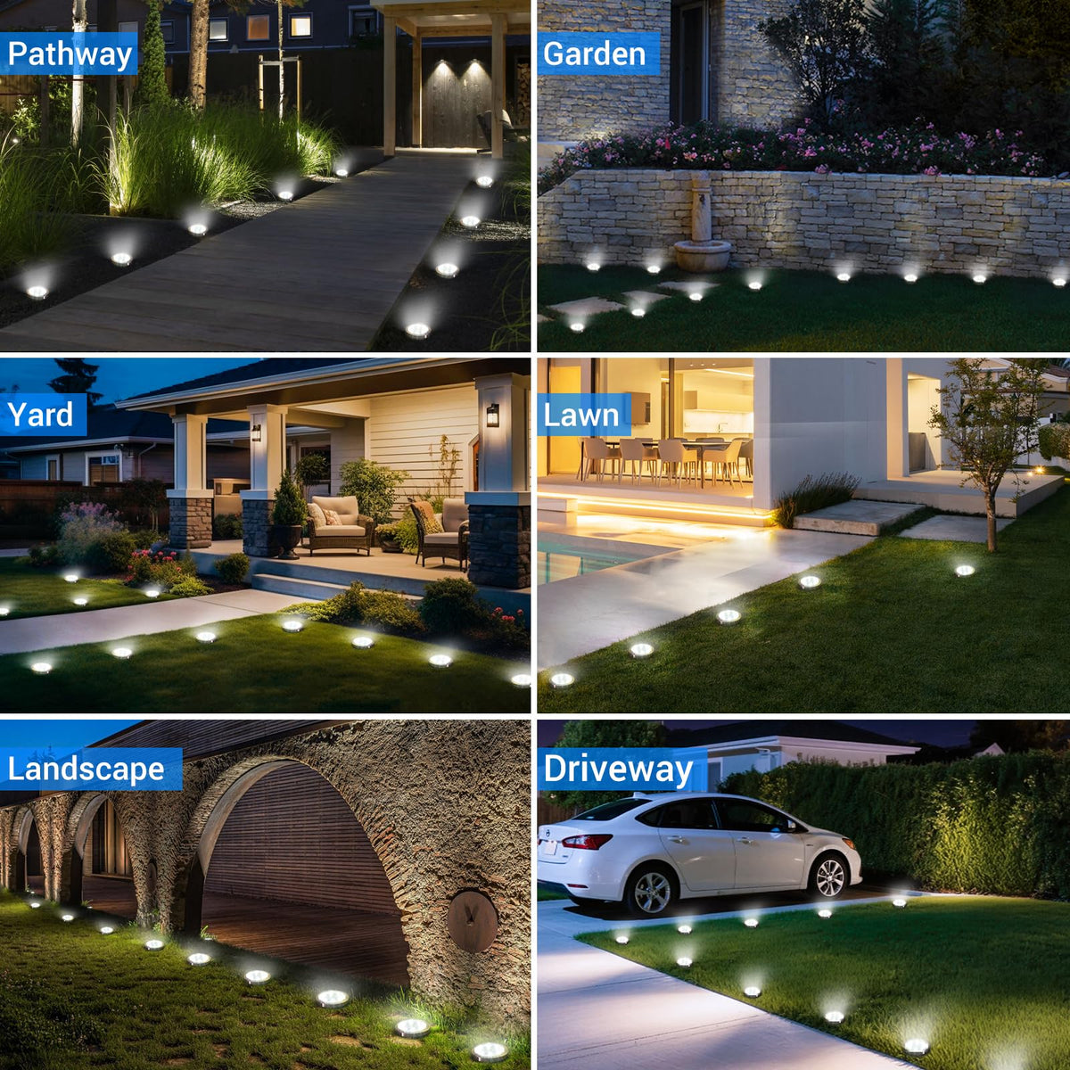 Peasur 8-Pack Solar Ground Lights IP68 Waterproof for Pathway Garden Driveway