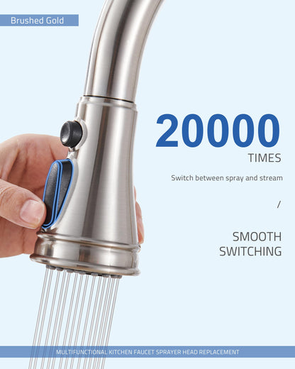 PerPaiMe Kitchen Faucet Spray Head Replacement — 15 Adapters, 3-Function, Brushed Nickel