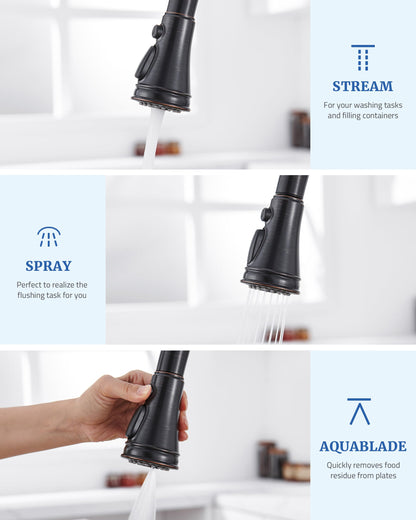 PerPaiMe Kitchen Spray Head with 15 Adapters – 3-Function Pull-Down Sprayer (Oil-Rubbed Bronze)