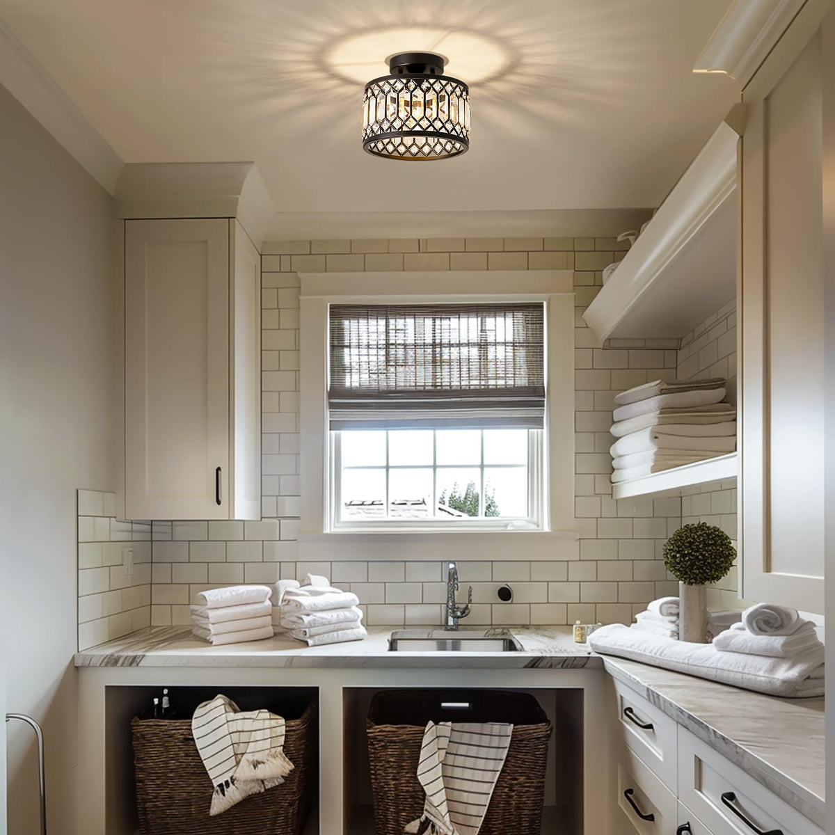 Pevfah Crystal Black Ceiling Light — 9-Inch Modern Semi-Flush Mount, 1-Light