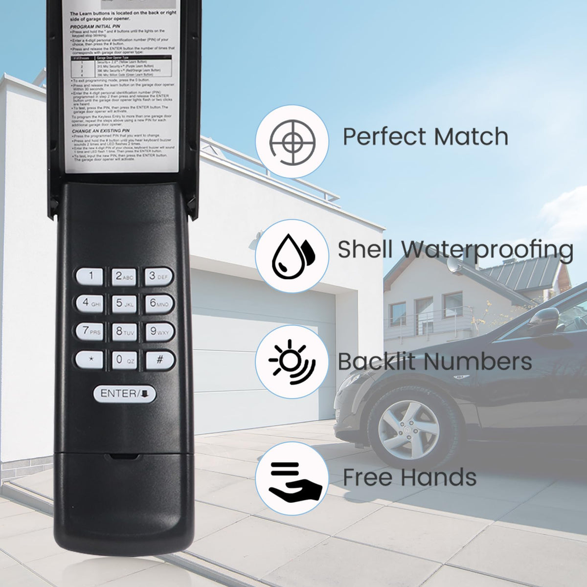 Pevxou Black Garage Door Keypad 877Max & 893Max – Universal Compatibility