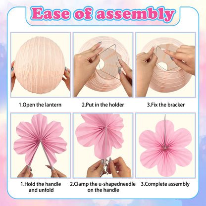 Peywot Spring Hanging Decorations – 18Pcs Pastel Lanterns & Flower Fans Kit