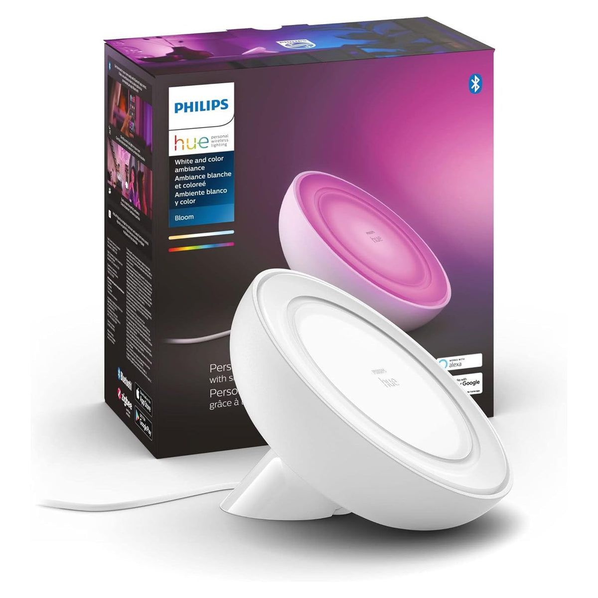 Philips Hue Bloom Smart Table Lamp – White & Color Ambiance, App & Voice Control
